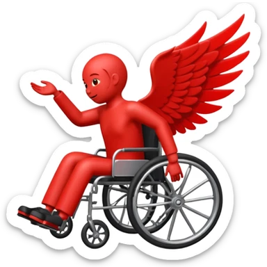 "Emoji of a stylized red figure in a wheelchair, the body forming a 'Z' shape, with a wing coming from the back, dynamic pose" sticker