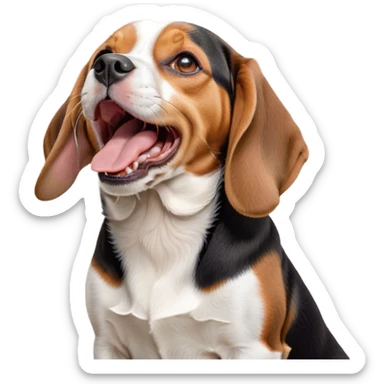 Cinematic Cute Yawning Tri-Color Beagle Portrait Emoji, Head tilted slightly with a dramatic, wide-open yawn, showcasing a soft tri-color coat of white, brown, and black, floppy ears slightly drooping, round hazel eyes barely open in drowsy contentment, Simplified yet irresistibly adorable features, highly detailed, glowing with a soft, cozy glow, high shine, relaxed yet expressive, stylized with a touch of whimsy, bright and endearing, soft glowing outline, capturing the essence of a sleepy yet affectionate pup, so drowsy it feels like it could stretch right out of the screen and curl up for a nap! sticker