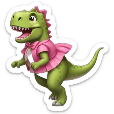 Dinosaur afraid running crying with pink skirt sticker
