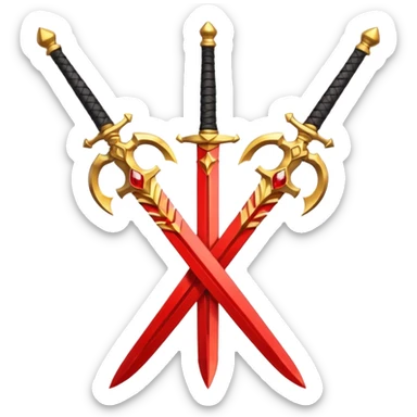 Golden fiery royal two crossed swrods with red gem and golden blade sticker