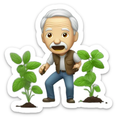 old man attacked by mint plant sticker
