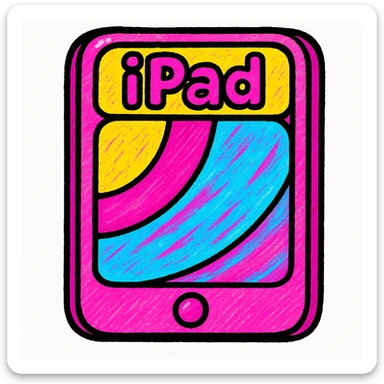 pink iPad in y2k style, holographic effect, bold outlines sticker