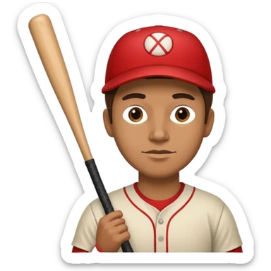 ￼ a man made it out of a piece of wood with a baseball bat sticker