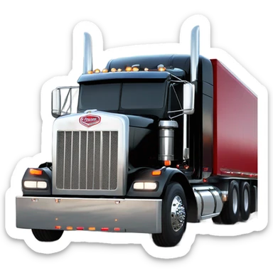 Peterbilt 389 stretch black with red frame with flat top and slash cut exhaust stacks and dual rear tires and flat bumper sticker