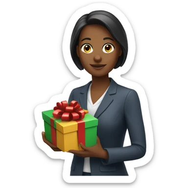 A female teacher holds a gift in her hand sticker