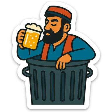 Armenian man drinking beer in a trash can sticker