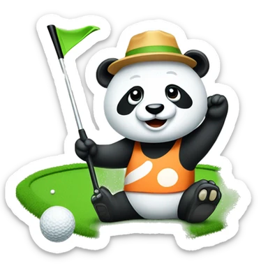 Panda playing golf with hat sticker