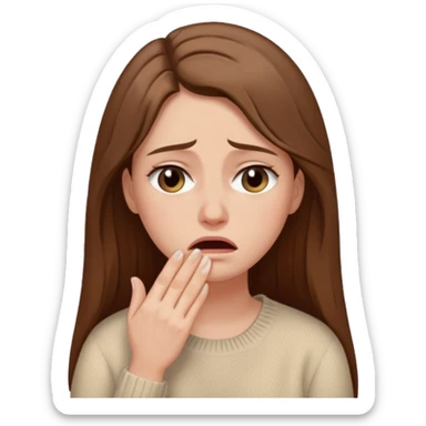 Woman with long brown hair crying, light beige sweater sticker