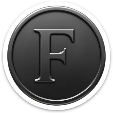 Emoji icon of a black coin with engraved letter F, minimalist style, isolated, no color sticker