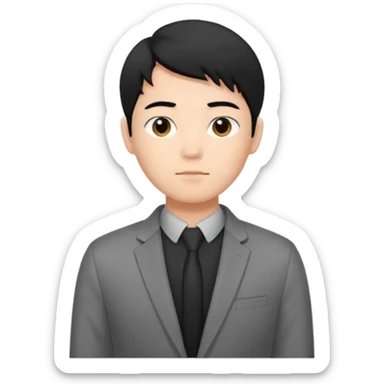 asian young man with black hair middle part haircut in grey blazer and black t-shirt  sticker