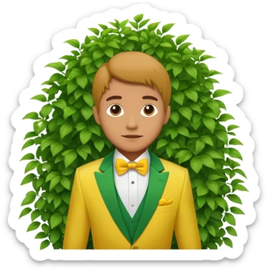 Man in a yellow tux hiding in a bush sticker