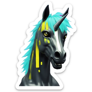 .Zombie_ Vaporwave black holographic oilslick zombie unicorn yellow caution tape graffiti Pegasus  sticker