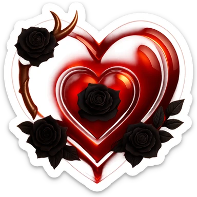 Add a glowing effect to the deep red glass heart, keep the silver crescent moon accent and black rose details, mysterious and opulent, in a 3D emoji-inspired style. Remove the background. sticker