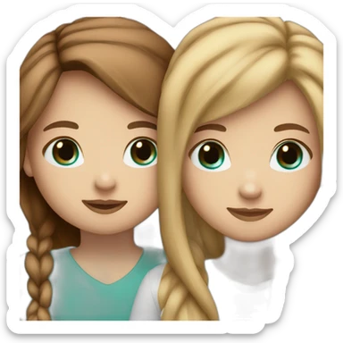Hug white girls 1 with long straight light brown hair and turquoise eyes 2 brown hair square and brown eyes sticker