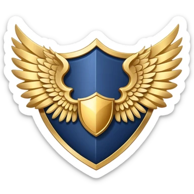 a navy blue shield with large gold wings sticker