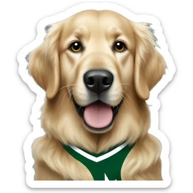 golden retriever in a dallas stars jersey sticker