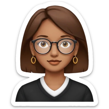 Women brown eye and brown hair with glasses and circle earing sticker