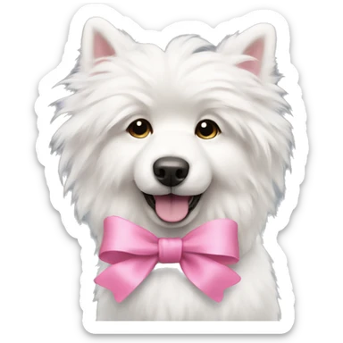 White fluffy dog with a pink bow sticker