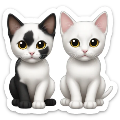 two kittens, one white, white, black one black, black, white sticker