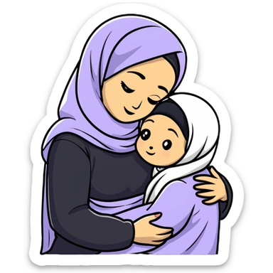 Mother in hijab hugging her child sticker