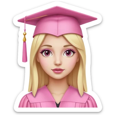 Blonde with a pink graduation cap, white skin and pink makeup  sticker