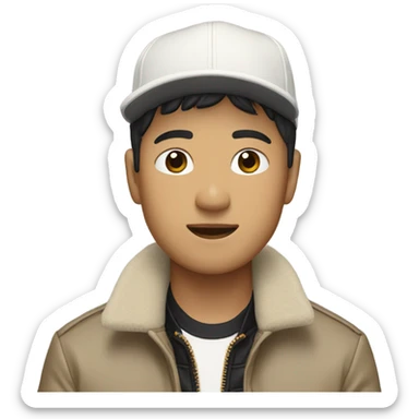 Asian man wearing burberry bomba jacket with a white baseball cap  sticker