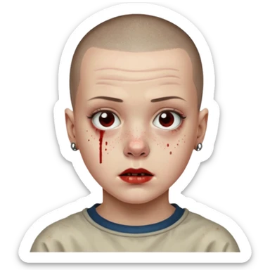 Eleven from stranger things season one buz cut and bloody nose  sticker