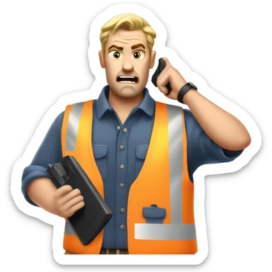Guy ANGRY on walkie talkie in work vest sticker