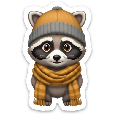 Racoon with scarf and beanie cap sticker