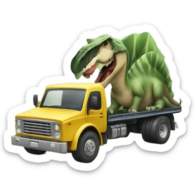 truck with a dinosar sticker
