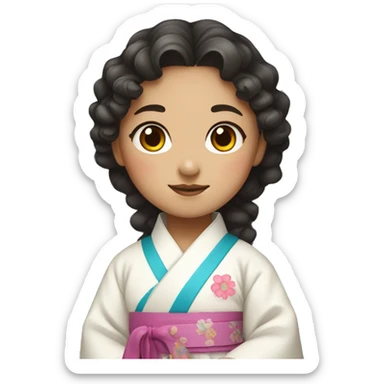 curly hair girl wearing korean hanbok sticker