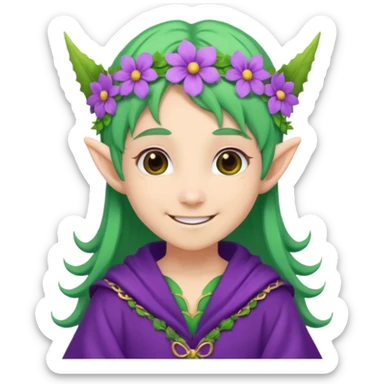 green hair elves, wearing purple with flower crowns sticker