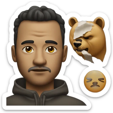 man with scar on the eye with longbear and cigaret sticker