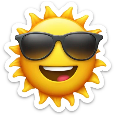 A smiling sun emoji with sunglasses and a tiny rainbow. sticker