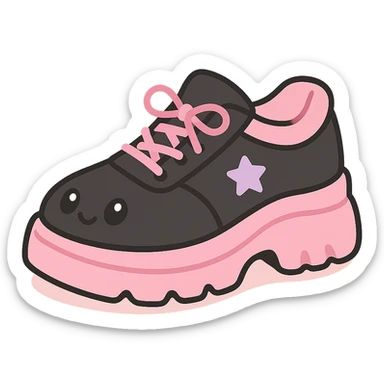 BLACKPINK-inspired gothic shoes, no hearts, black and pink, cute and stylish, kawaii style, pastel lavender accents, chunky sneakers with star accents sticker