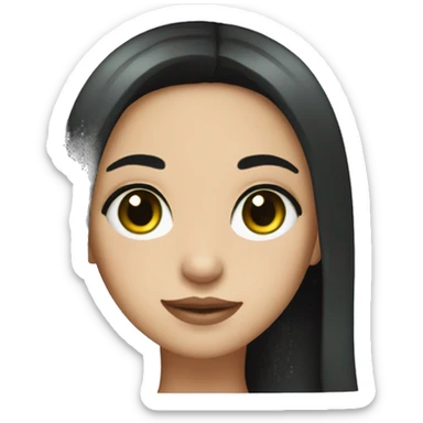 Girl with black hair green eyes and a mole by her nose sticker