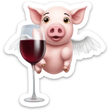 pig with white wings drinking wine sticker