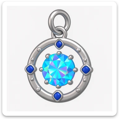convert to a Y2K style charm: add a silver jump ring to the top for attaching to a bracelet or necklace, keep the holographic diamond, blue sapphire accent, and playful Y2K details, 3D emoji style sticker