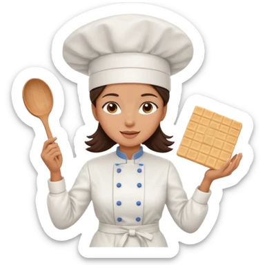 A brunette woman chef making big Square wafers  sticker