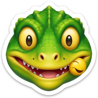 a sad lizard removing a smiling yellow emoji mask sticker