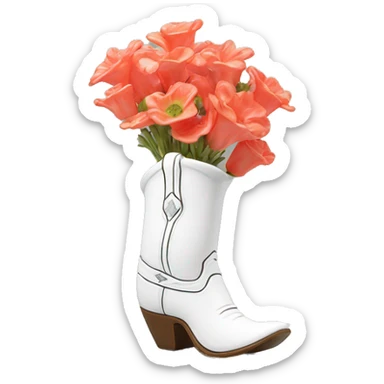 White cowgirl boot vase with coral sticker