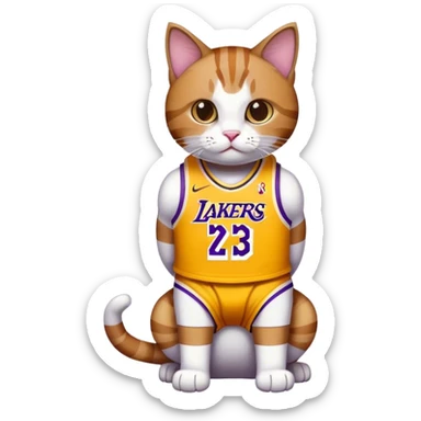 white brown Cat wearing a lakers lebron james jersey 24 sticker