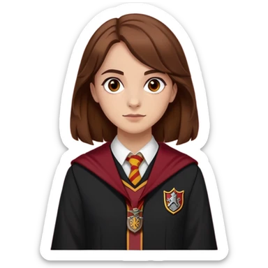 Georgina Leonidas is Katie Bell in harry potter, wear hogwarts gryfindor uniform, brown hair sticker