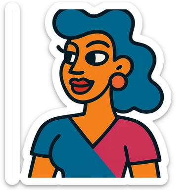 A stylized woman with exaggerated features sticker