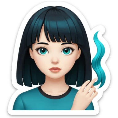 girl with black hair and the hair transforming into black hair with bangs that are half teal sticker