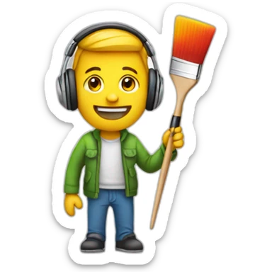 man with a colourful paintbrush in his hand and headphones on his head sticker