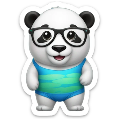 a panda bear in swimming pant and glasses sticker