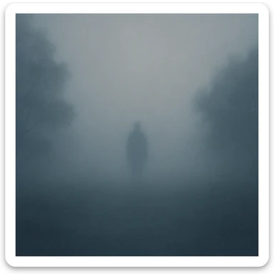 A foggy landscape with a mysterious silhouette in the distance, foggy style. sticker