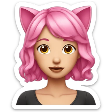 Pink Hair Girl with Cat ears and pink eyes sticker