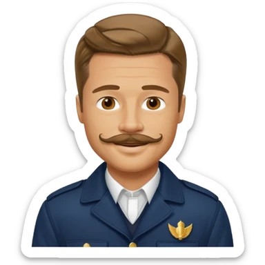 brad pitt with stache, wear navy jacket sticker